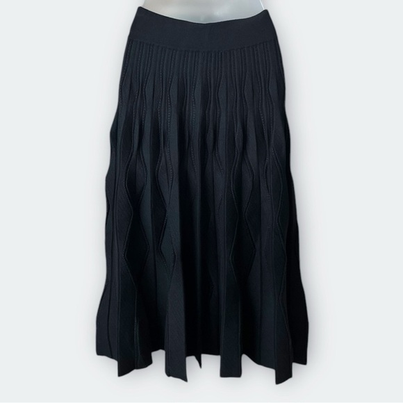 LUCY Paris Black XS Stretch Knit Sweater Midi Skirt Pleated Wave Ribbed Pattern - Picture 2 of 8